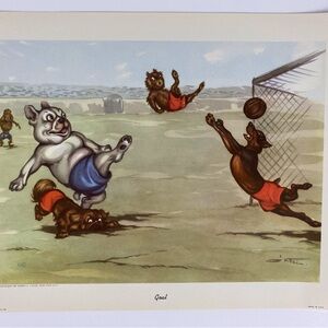 Boris O'Klein Unframed Vintage Art Print Anthropomorphic Dogs Soccer Football